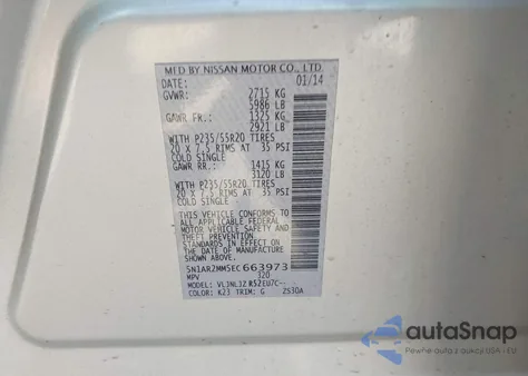2014 Nissan Pathfinder Platinum from USA, damaged, VIN 5N1AR2MM5EC663973